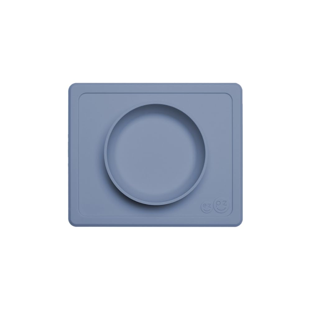 ezpz Mini Bowl (Pewter) - 12 Months+ - 100% Silicone Suction Placemat + Bowl for Toddlers - Comes with a Reusable Travel Bag