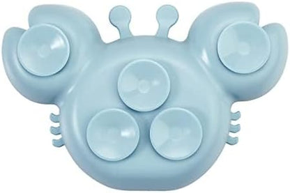 PandaEar 2 Pack Silicone Suction Plates for Baby, Divided Unbreakable Toddler Plate with 2 Pack Spoons for Self Feeding, Babies Utensils Feeding Set Baby Eating Supplies, Crab & Bee Shape -Blue&Green