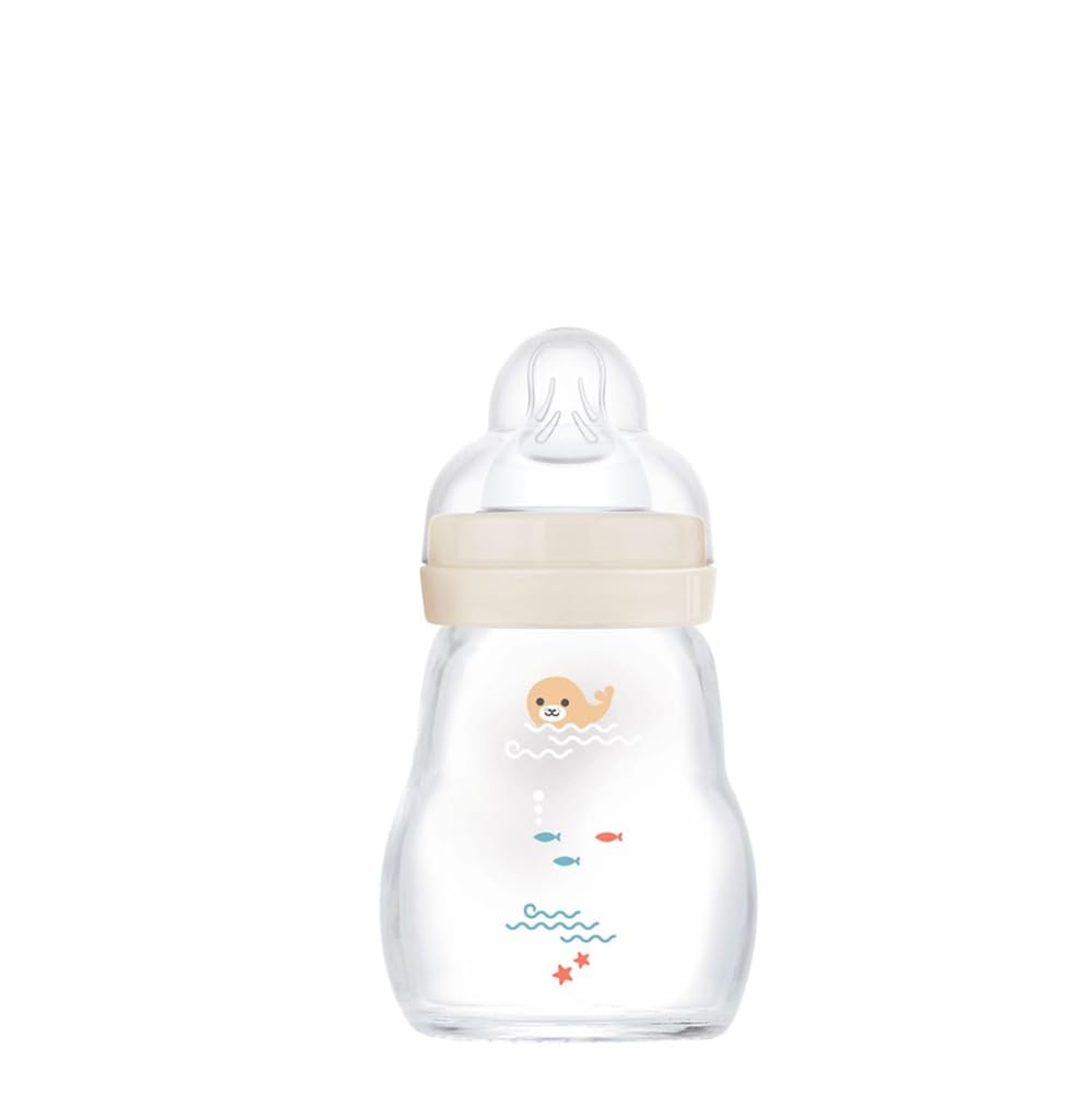 MAM 9oz Feel Good Pure Glass Anti-Colic Wide Neck Baby Bottle, Medium Flow Skin Soft Silicone Nipple, Easy to Clean, BPA Free, 2+ Months, Easy Switch Between Breast & Bottle, Made in Europe, 3 Pack