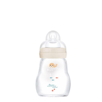 MAM 9oz Feel Good Pure Glass Anti-Colic Wide Neck Baby Bottle, Medium Flow Skin Soft Silicone Nipple, Easy to Clean, BPA Free, 2+ Months, Easy Switch Between Breast & Bottle, Made in Europe, 3 Pack