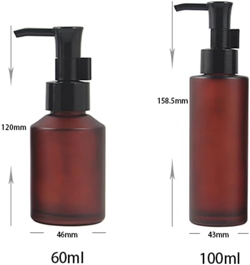 1PCS 60ML/2OZ Empty Refillable Amber Frosted Glass Bottles with Pump Vial Cosmetic Cream Lotion Dispenser Jars Storage Container for Essential Oil Emulsion Essence Portable Travel Bottle