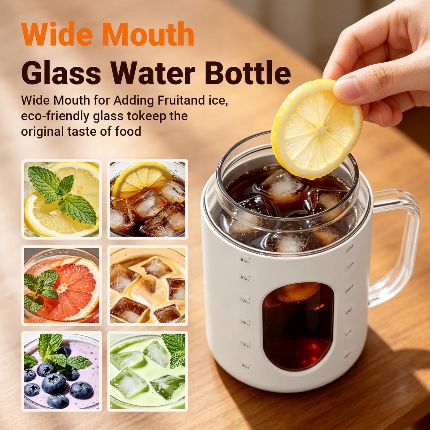 50oz Glass Tumbler with Handle, 2-in-1 Straw & Sip Lid | Motivational Time Marker Water Bottle, Silicone Sleeve, BPA-Free Reusable Glass Cup for Iced Coffee, Water, Juice, Gym