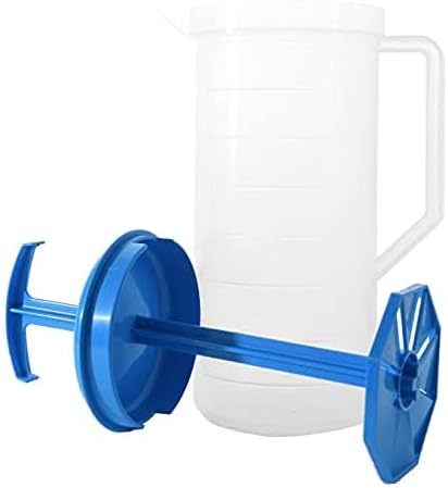 JBK Pottery 2-Quart White Mixing Pitcher with Plunger – BPA-Free Plastic Mixing Jug for Juice, Milk, Tea, Shakes, and More – Dishwasher-Safe, Spill-Proof Lid, Smart Stirring Design