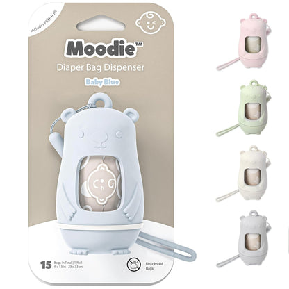 Teddy Bear Diaper Bag Dispenser | Diaper Trash Bags on the Go Dispenser w/Silicon Strap | 15 UNSCENTED Baby Poop Bags per Roll | Dirty Diaper Bags Disposable | Diaper Waste Bags (ROSIE PINK)