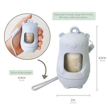Teddy Bear Diaper Bag Dispenser | Diaper Trash Bags on the Go Dispenser w/Silicon Strap | 15 UNSCENTED Baby Poop Bags per Roll | Dirty Diaper Bags Disposable | Diaper Waste Bags (ROSIE PINK)