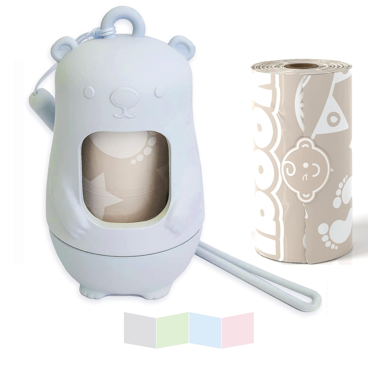 Teddy Bear Diaper Bag Dispenser | Diaper Trash Bags on the Go Dispenser w/Silicon Strap | 15 UNSCENTED Baby Poop Bags per Roll | Dirty Diaper Bags Disposable | Diaper Waste Bags (ROSIE PINK)