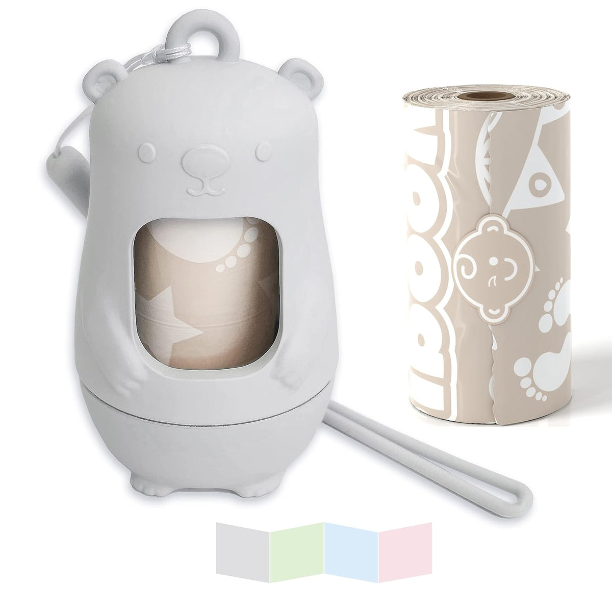 Teddy Bear Diaper Bag Dispenser | Diaper Trash Bags on the Go Dispenser w/Silicon Strap | 15 UNSCENTED Baby Poop Bags per Roll | Dirty Diaper Bags Disposable | Diaper Waste Bags (ROSIE PINK)