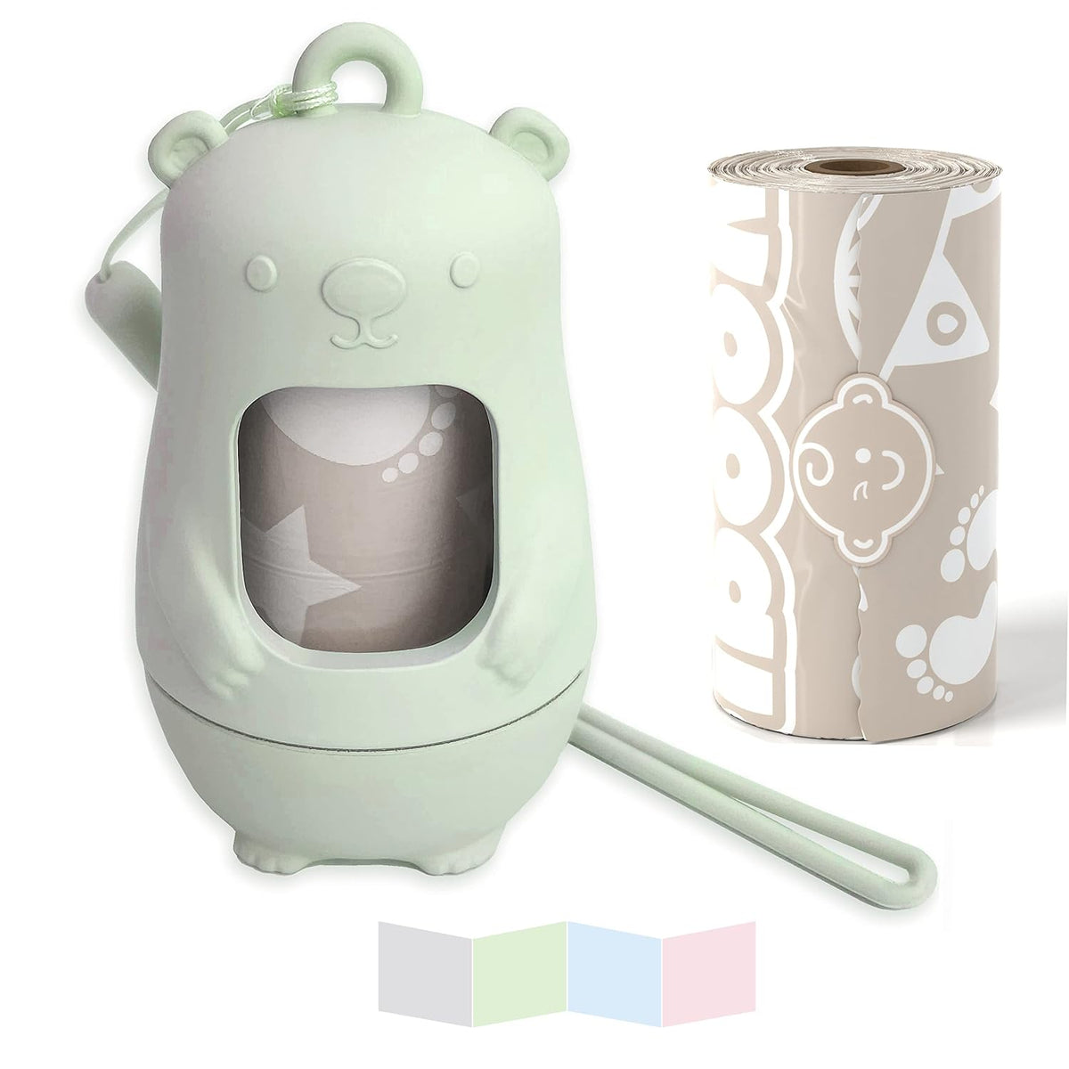 Teddy Bear Diaper Bag Dispenser | Diaper Trash Bags on the Go Dispenser w/Silicon Strap | 15 UNSCENTED Baby Poop Bags per Roll | Dirty Diaper Bags Disposable | Diaper Waste Bags (ROSIE PINK)