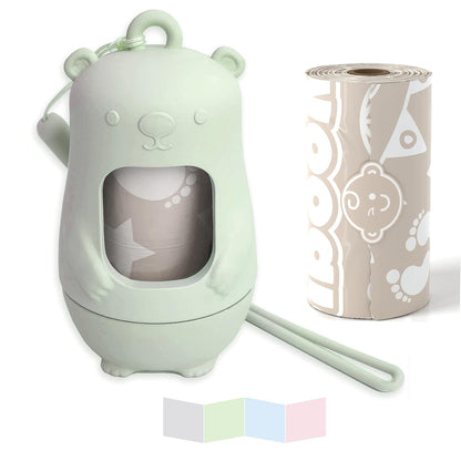 Teddy Bear Diaper Bag Dispenser | Diaper Trash Bags on the Go Dispenser w/Silicon Strap | 15 UNSCENTED Baby Poop Bags per Roll | Dirty Diaper Bags Disposable | Diaper Waste Bags (ROSIE PINK)