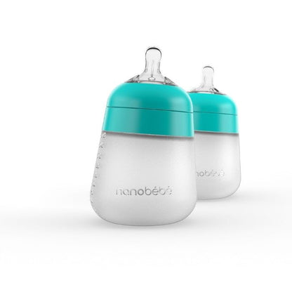 Nanobebe Flexy Silicone Baby Bottle, Anti-Colic, Natural Feel, Non-Collapsing Nipple, Non-Tip Stable Base, Easy to Clean 4-Pack, Pink/White, 5 oz