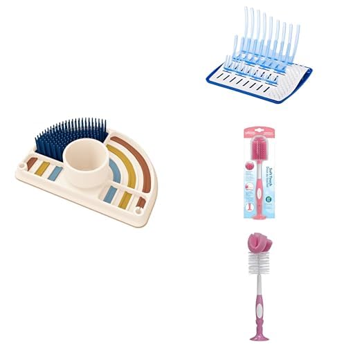 Dr. Brown's Baby Bottle Drying & Cleaning Essentials Bundle with Silicone Mat, Folding Rack, Brushes & More, 2-Piece