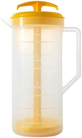 JBK Pottery 2-Quart White Mixing Pitcher with Plunger – BPA-Free Plastic Mixing Jug for Juice, Milk, Tea, Shakes, and More – Dishwasher-Safe, Spill-Proof Lid, Smart Stirring Design
