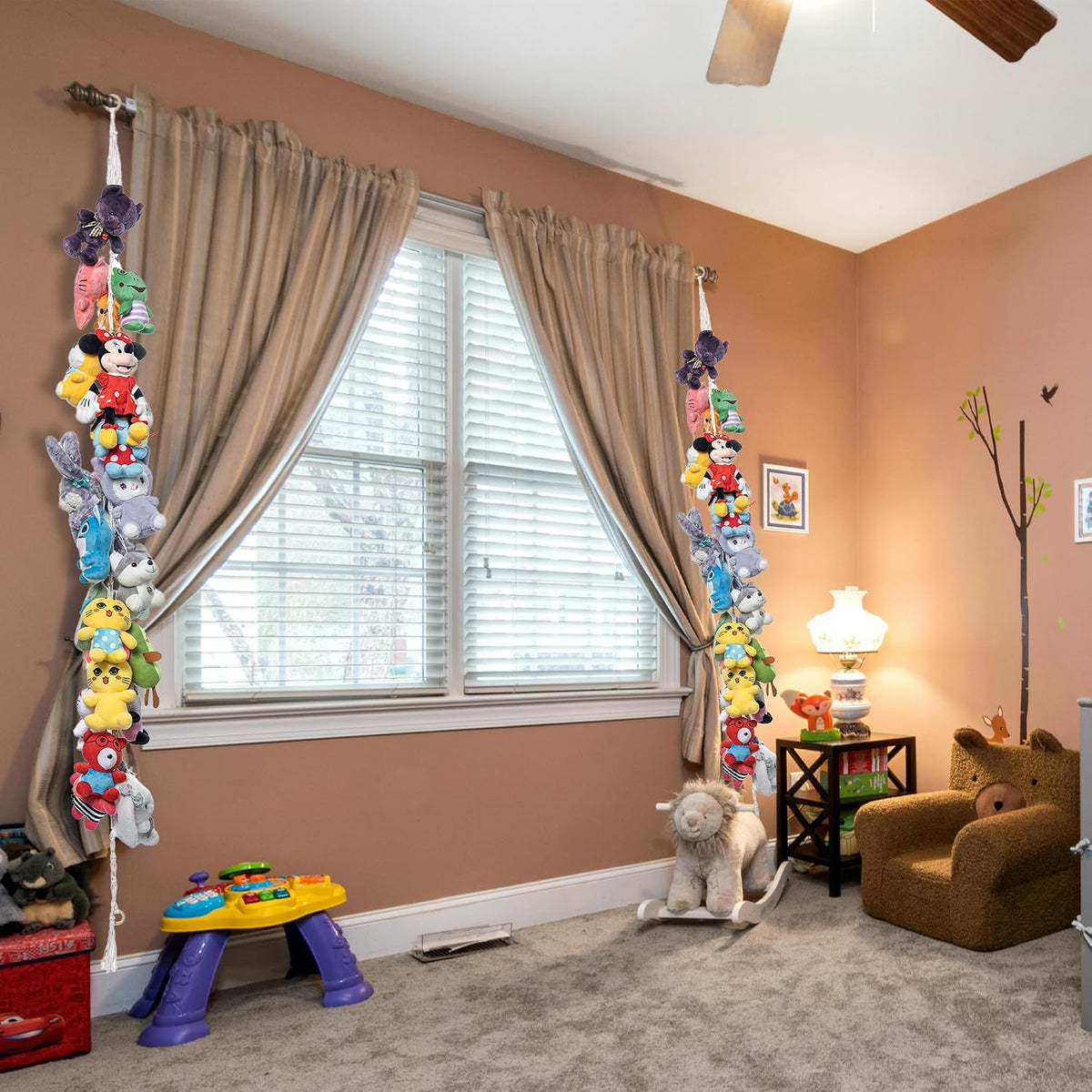 2PCS Stuffed Animals Storage Chain Organizers 80" Cotton Hanging Storage Chain with 2x 10 Led Light 40 Metal Clips Stuffed Animal Display Holder Chain for Nursery Play Room (Purple)