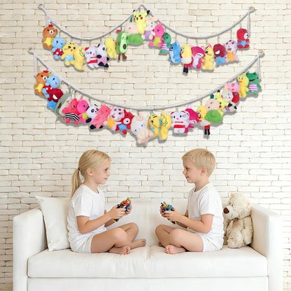 2PCS Stuffed Animals Storage Chain Organizers 80" Cotton Hanging Storage Chain with 2x 10 Led Light 40 Metal Clips Stuffed Animal Display Holder Chain for Nursery Play Room (Purple)