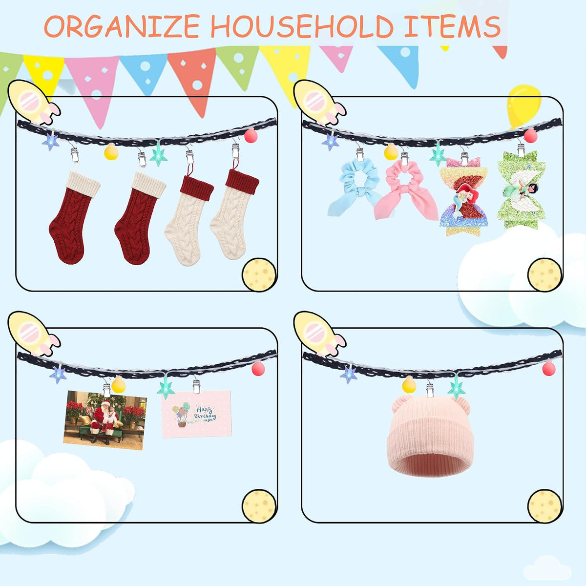 2PCS Stuffed Animals Storage Chain Organizers 80" Cotton Hanging Storage Chain with 2x 10 Led Light 40 Metal Clips Stuffed Animal Display Holder Chain for Nursery Play Room (Purple)