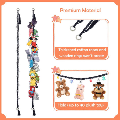 2PCS Stuffed Animals Storage Chain Organizers 80" Cotton Hanging Storage Chain with 2x 10 Led Light 40 Metal Clips Stuffed Animal Display Holder Chain for Nursery Play Room (Purple)