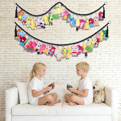 2PCS Stuffed Animals Storage Chain Organizers 80" Cotton Hanging Storage Chain with 2x 10 Led Light 40 Metal Clips Stuffed Animal Display Holder Chain for Nursery Play Room (Purple)