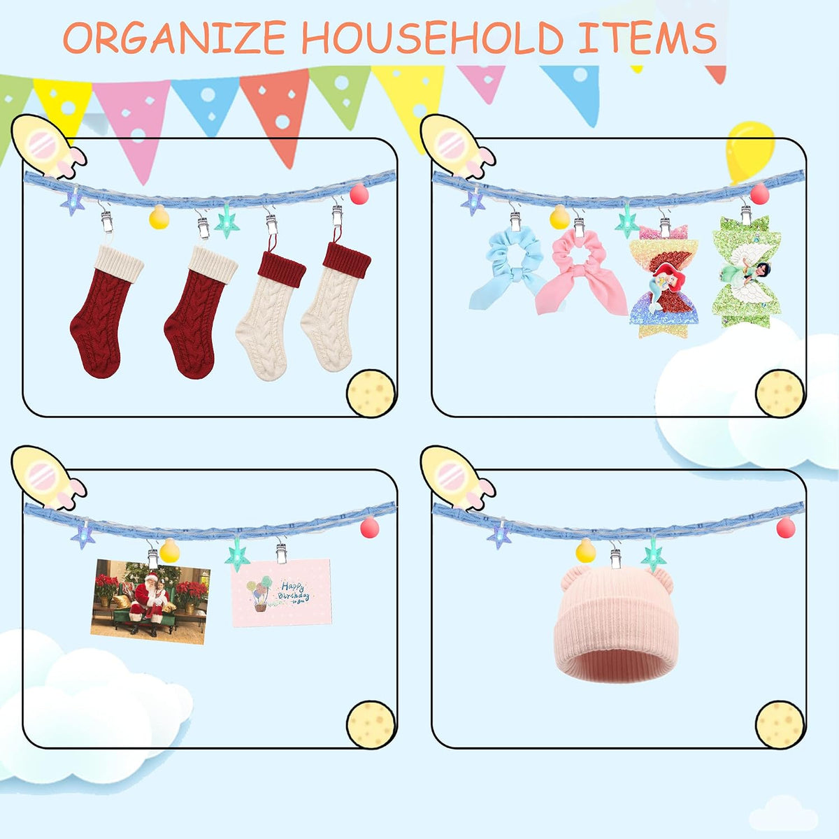 2PCS Stuffed Animals Storage Chain Organizers 80" Cotton Hanging Storage Chain with 2x 10 Led Light 40 Metal Clips Stuffed Animal Display Holder Chain for Nursery Play Room (Purple)
