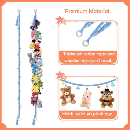 2PCS Stuffed Animals Storage Chain Organizers 80" Cotton Hanging Storage Chain with 2x 10 Led Light 40 Metal Clips Stuffed Animal Display Holder Chain for Nursery Play Room (Purple)