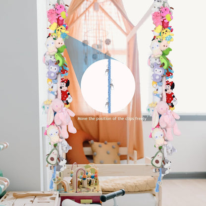2PCS Stuffed Animals Storage Chain Organizers 80" Cotton Hanging Storage Chain with 2x 10 Led Light 40 Metal Clips Stuffed Animal Display Holder Chain for Nursery Play Room (Purple)