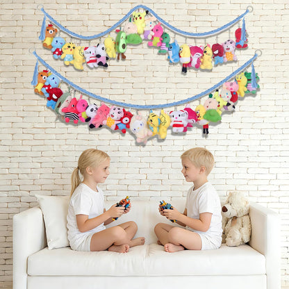 2PCS Stuffed Animals Storage Chain Organizers 80" Cotton Hanging Storage Chain with 2x 10 Led Light 40 Metal Clips Stuffed Animal Display Holder Chain for Nursery Play Room (Purple)