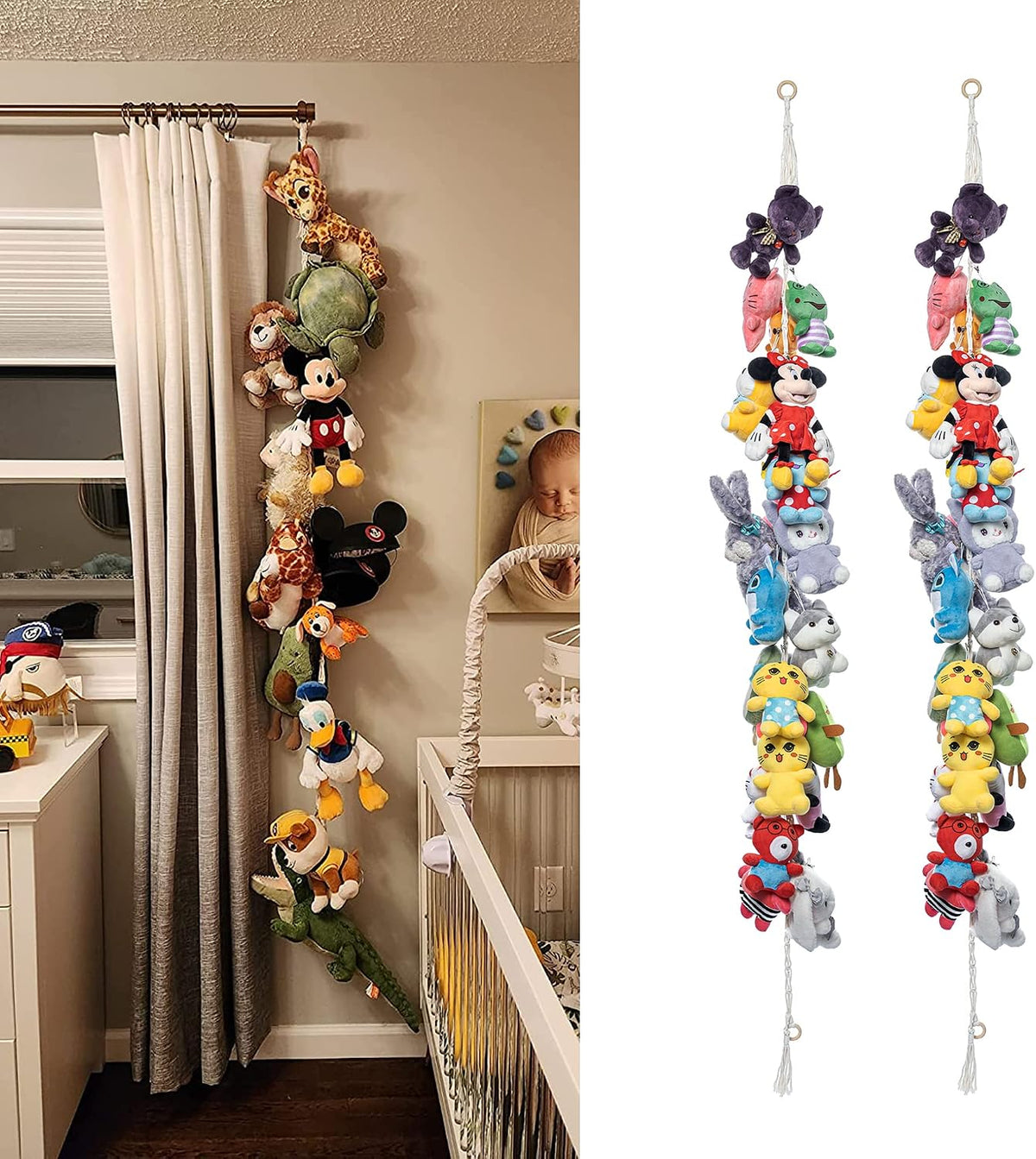 2PCS Stuffed Animals Storage Chain Organizers 80" Cotton Hanging Storage Chain with 2x 10 Led Light 40 Metal Clips Stuffed Animal Display Holder Chain for Nursery Play Room (Purple)