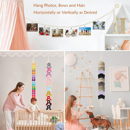 2PCS Stuffed Animals Storage Chain Organizers 80" Cotton Hanging Storage Chain with 2x 10 Led Light 40 Metal Clips Stuffed Animal Display Holder Chain for Nursery Play Room (Purple)