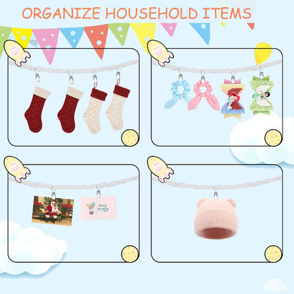 2PCS Stuffed Animals Storage Chain Organizers 80" Cotton Hanging Storage Chain with 2x 10 Led Light 40 Metal Clips Stuffed Animal Display Holder Chain for Nursery Play Room (Purple)