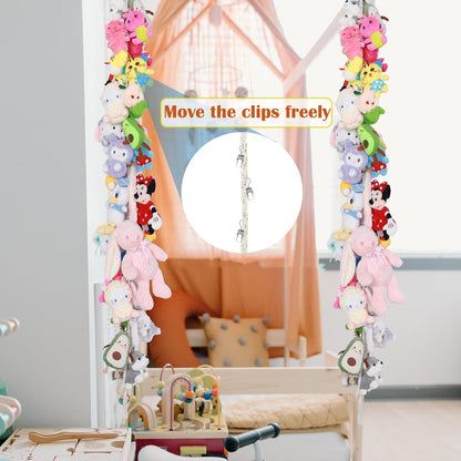 2PCS Stuffed Animals Storage Chain Organizers 80" Cotton Hanging Storage Chain with 2x 10 Led Light 40 Metal Clips Stuffed Animal Display Holder Chain for Nursery Play Room (Purple)