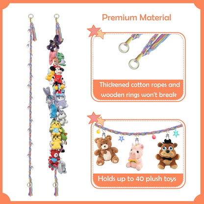2PCS Stuffed Animals Storage Chain Organizers 80" Cotton Hanging Storage Chain with 2x 10 Led Light 40 Metal Clips Stuffed Animal Display Holder Chain for Nursery Play Room (Purple)