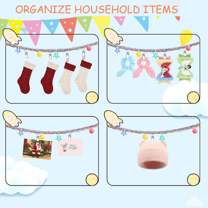 2PCS Stuffed Animals Storage Chain Organizers 80" Cotton Hanging Storage Chain with 2x 10 Led Light 40 Metal Clips Stuffed Animal Display Holder Chain for Nursery Play Room (Purple)
