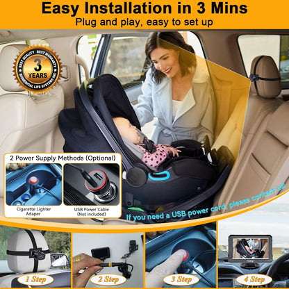 Baby Car Camera for Backseat - HD 1080P Easy Install 170° Wide Angle
