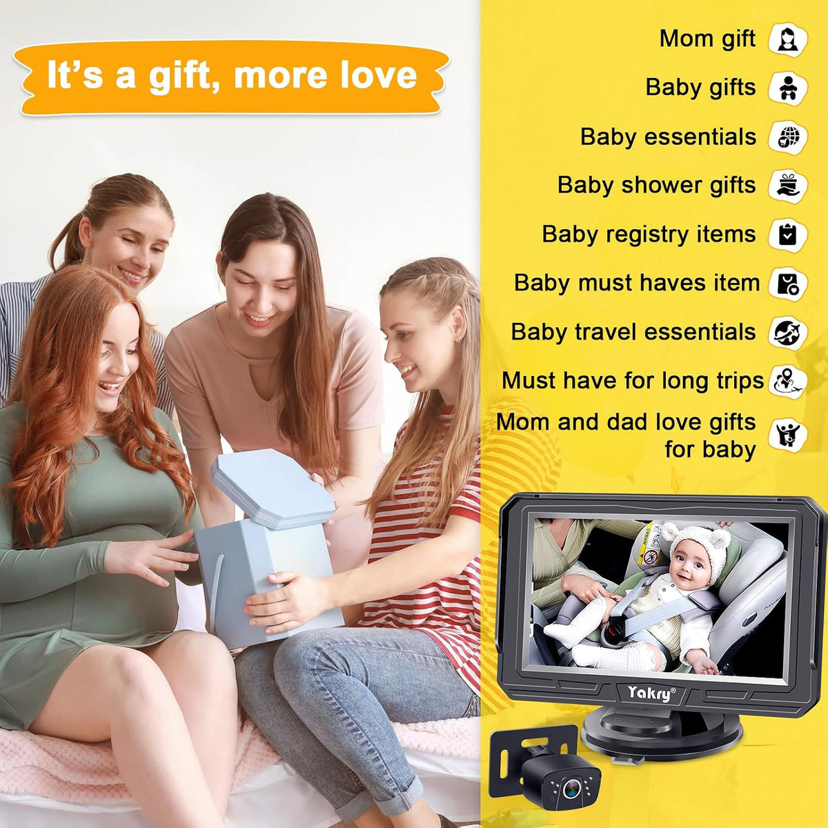 Baby Car Camera for Backseat - HD 1080P Easy Install 170° Wide Angle