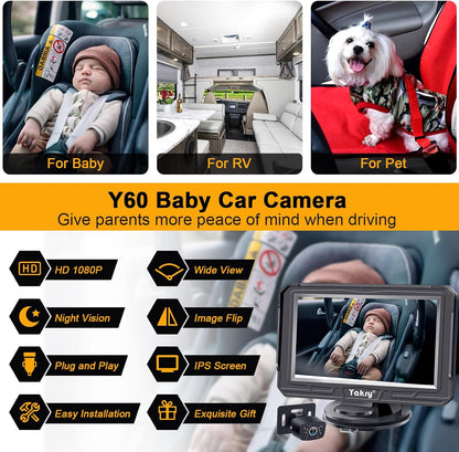 Baby Car Camera for Backseat - HD 1080P Easy Install 170° Wide Angle