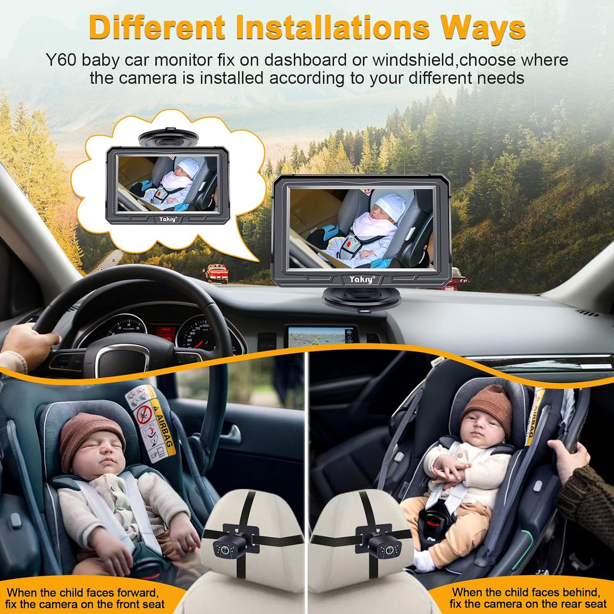 Baby Car Camera for Backseat - HD 1080P Easy Install 170° Wide Angle