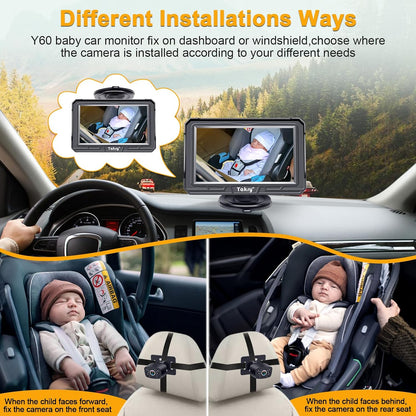 Baby Car Camera for Backseat - HD 1080P Easy Install 170° Wide Angle