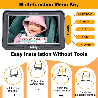 Baby Car Camera for Backseat - HD 1080P Easy Install 170° Wide Angle