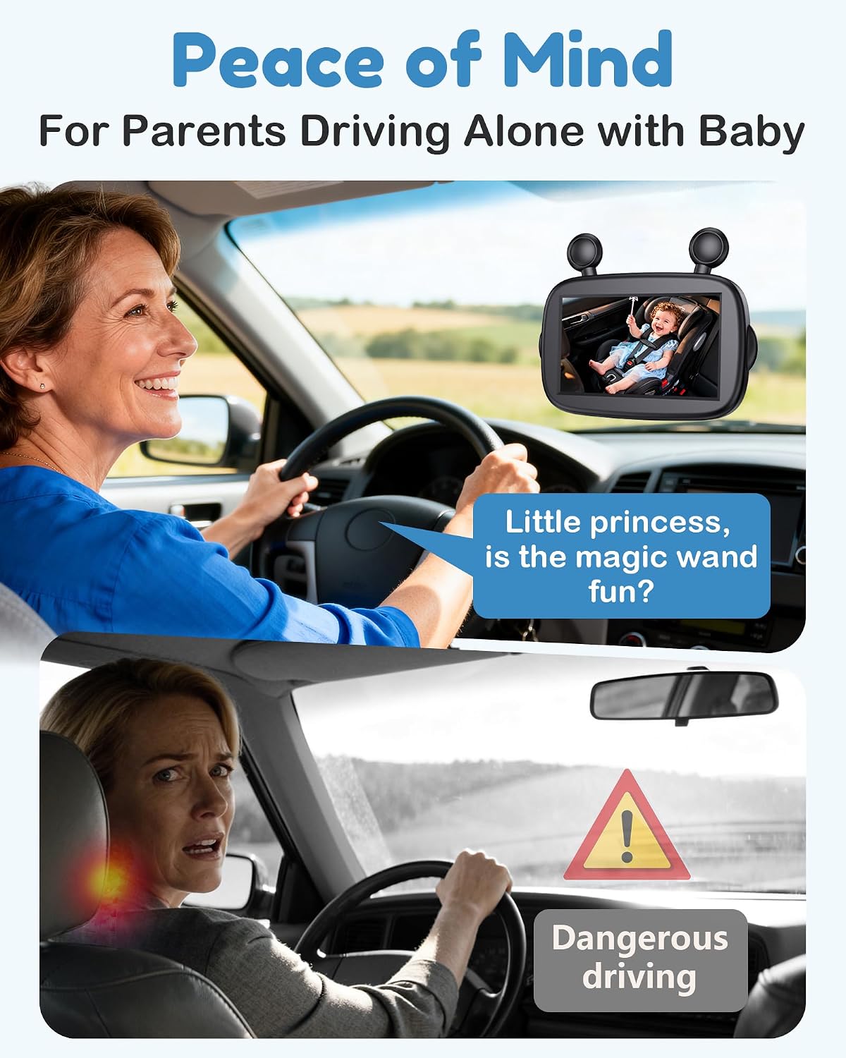 Baby Car Camera for Backseat - HD 1080P Easy Install 170° Wide Angle