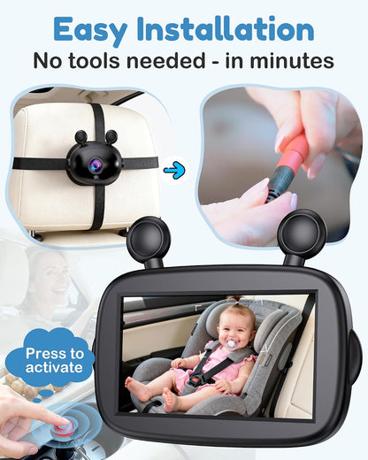 Baby Car Camera for Backseat - HD 1080P Easy Install 170° Wide Angle