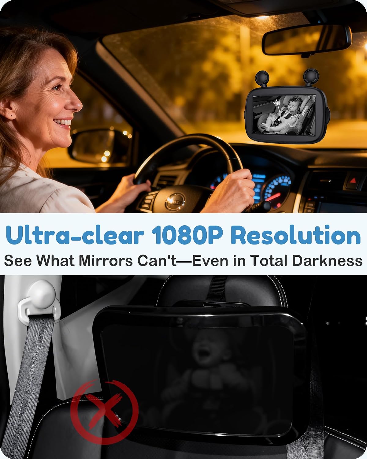 Baby Car Camera for Backseat - HD 1080P Easy Install 170° Wide Angle