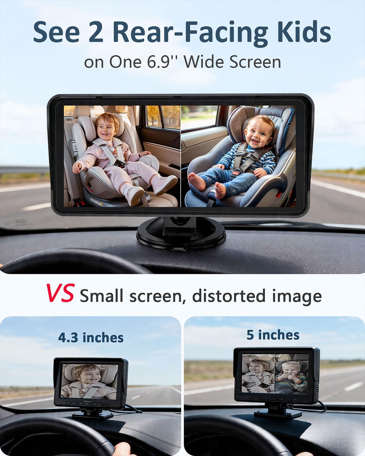 Baby Car Camera for Backseat - HD 1080P Easy Install 170° Wide Angle