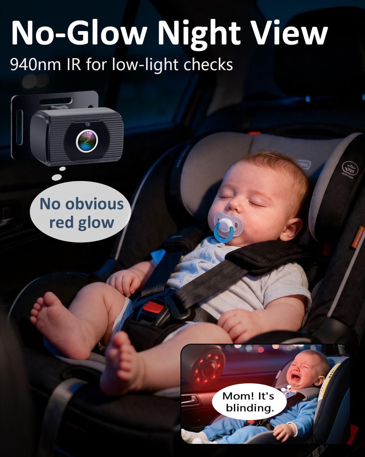 Baby Car Camera for Backseat - HD 1080P Easy Install 170° Wide Angle