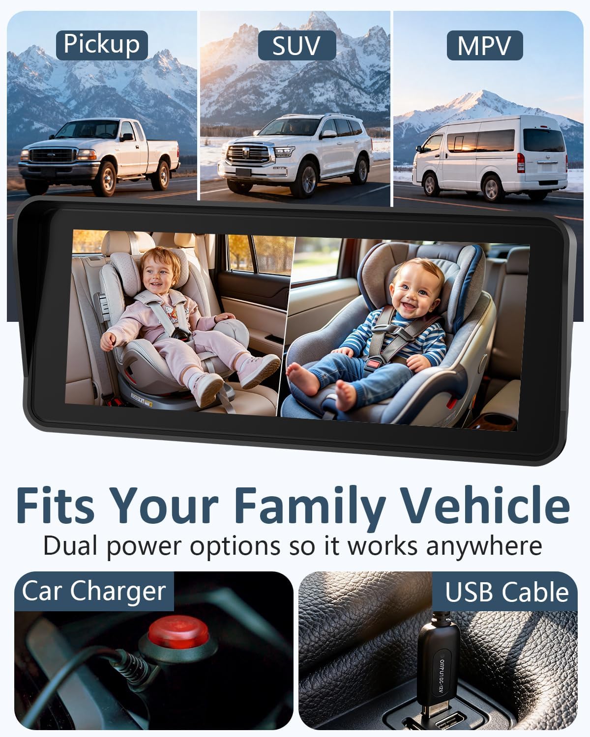 Baby Car Camera for Backseat - HD 1080P Easy Install 170° Wide Angle