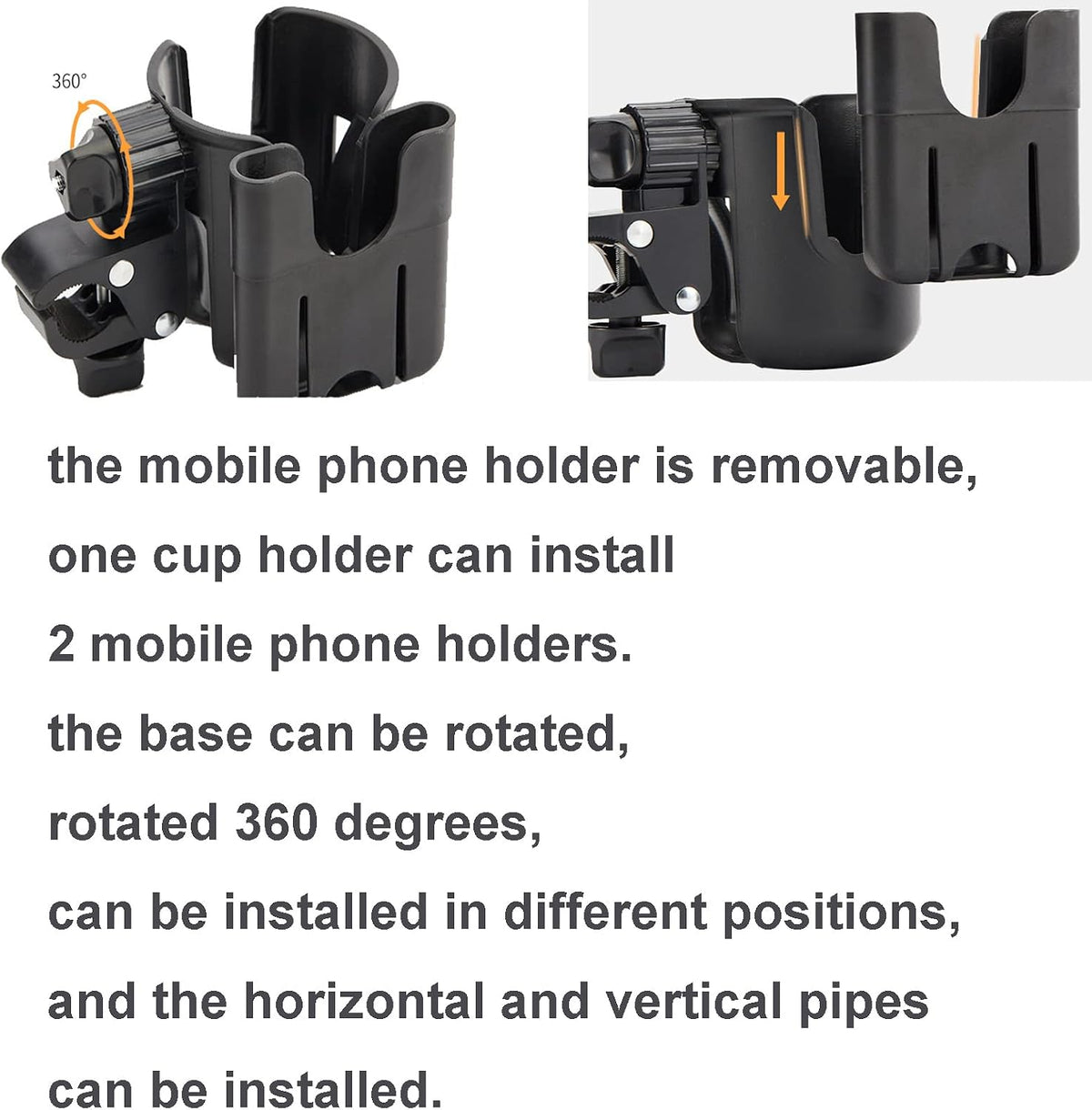 Cup Holder 2 in 1 Stroller Organizer with 360 Rotation