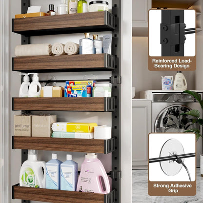 8 Tier Over the Door Pantry Organizer with Adjustable Wooden Baskets, Heavy Duty 2 in 1 Wall Mounted & Hanging Spice Rack for Kitchen, Cabinet and Closet Organization