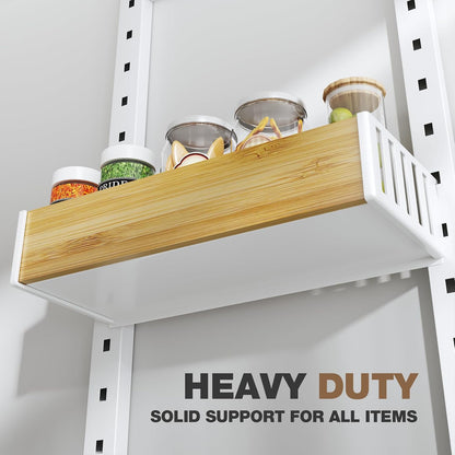 8 Tier Over the Door Pantry Organizer with Adjustable Wooden Baskets, Heavy Duty 2 in 1 Wall Mounted & Hanging Spice Rack for Kitchen, Cabinet and Closet Organization
