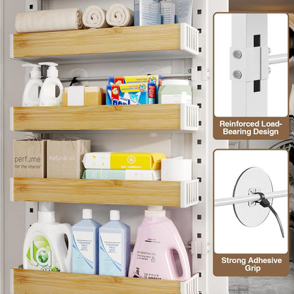 8 Tier Over the Door Pantry Organizer with Adjustable Wooden Baskets, Heavy Duty 2 in 1 Wall Mounted & Hanging Spice Rack for Kitchen, Cabinet and Closet Organization