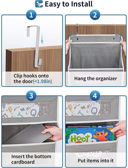 Over The Door Organizer with 10 Mesh Side Pockets, 5 Shelf Hanging Pantry Door Organizer for Bathroom & Nursery, Heavy Duty Behind The Door Storage for Toys, Diapers & Towels, Grey