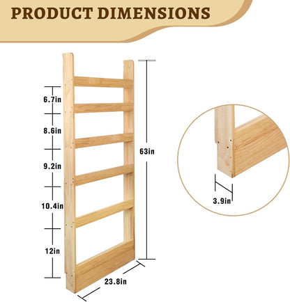 Behind Door Bookshelf Organizer – Solid Wood Wall-Mounted 6-Tier Shelf, No-Paint Eco Design, Space-Saving Storage for Kids & Adults (23.8in)
