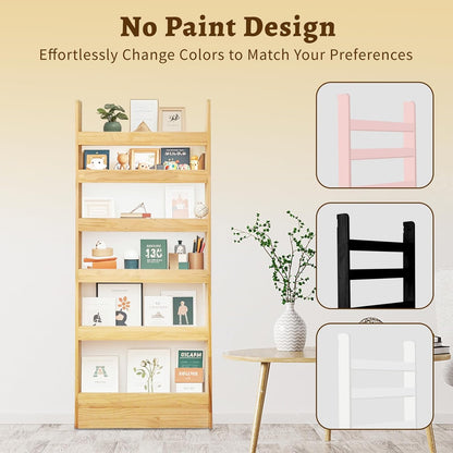 Behind Door Bookshelf Organizer – Solid Wood Wall-Mounted 6-Tier Shelf, No-Paint Eco Design, Space-Saving Storage for Kids & Adults (23.8in)